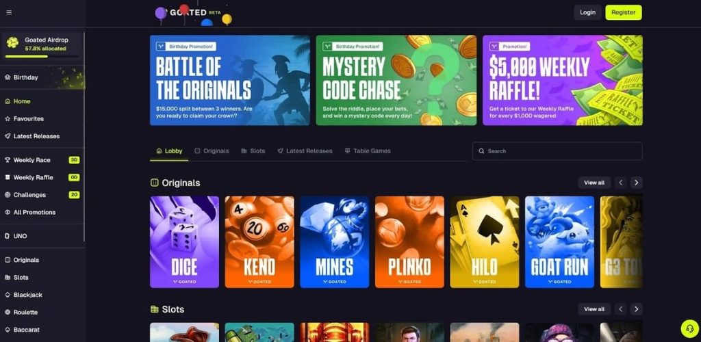 Goated Casino page accueil